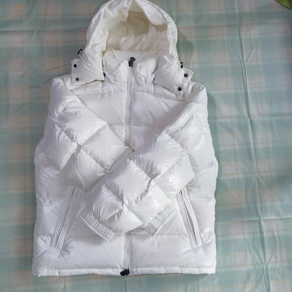 Men's White Hooded Down Jacket - Picture 2 of 9